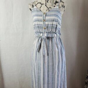 Japna Spaghetti Strap Striped Cotton Dress - Medium